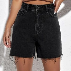 Black High Waist Denim Shorts
